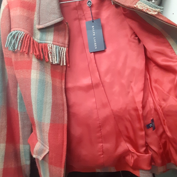 Ralph Lauren fringe western country navajo boho plaid wool jacket coat - Picture 6 of 10